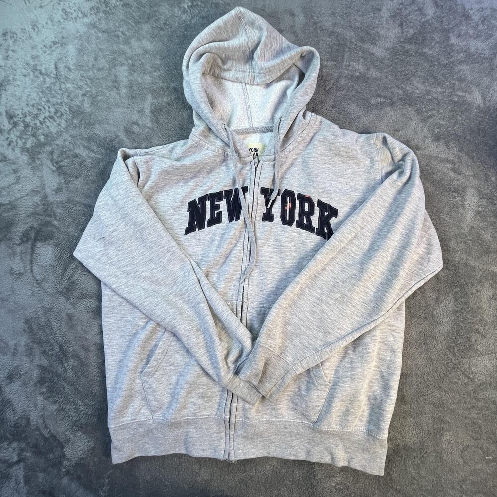 New York Hoodie Mens XL Full Zip Sweatshirt Embroidered Vintage Popular Pullover